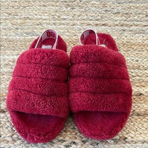 EUC UGG Fluff Yeah slippers size 4 red
